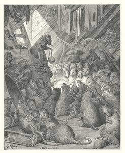 De Fabels van La Fontaine: De Raad gehouden door de Ratten (gravure)