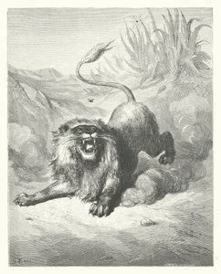 De Fabels van La Fontaine: De Leeuw en de Mug door Gustave Dore