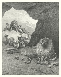 De Fabels van La Fontaine: De Zieke Leeuw en de Vos door Gustave Dore