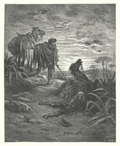 De fabels van La Fontaine: De twee muilezels (gravure) door Gustave Dore