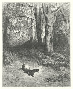 De fabels van La Fontaine: De twee ratten, de vos en het ei (gravure)