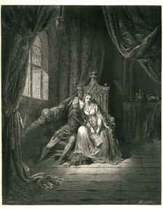De Hel van Dante Alighieri (de Goddelijke Komedie) geïllustreerd door Gustave Doré. Franse editie van 1861. Francesca da Rimini en haar minnaar.