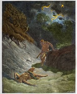 De dood van Abel - Moord op Abel door Kaïn - gravure in 
