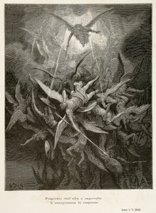 De val van engelen, scène uit Paradise Lost door John Milton, illustratie door Gustave Doré