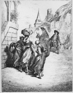 De molenaar, zijn zoon en de ezel - uit "Fabels" van Jean de La Fontaine door Gustave Dore
