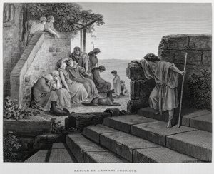 De terugkeer van de verloren zoon, Illustratie uit de Dore Bijbel door Gustave Dore