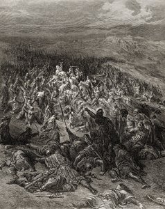 Twee honderd ridders vallen twintig duizend Saracenen aan, illustratie uit 