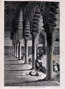 Uitzicht op de grote patio van het Alcazar in Sevilla - door Doré, in "Tour du Monde", 2e semester 1866. door Gustave Dore