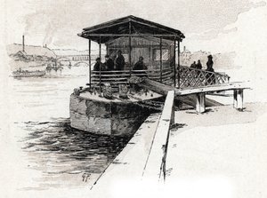 Embarcadère des Bateaux-mouches (Bateaux-mouches) op de Seine, Parijs. Tekening door Gustave Fraipont (1849-1923) uit 
