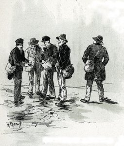 Les marchands de bout de cigare dans quartier Maubert, Paris Tekening door Gustave Fraipont (1849-1923) uit 