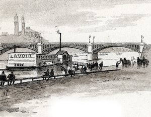 Uitzicht op de Grenelle-brug in Parijs. Tekening door Gustave Fraipont (1849-1923) uit Saint-Juirs door Gustave Fraipont