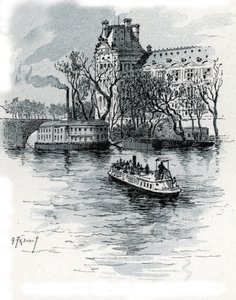 Uitzicht op het Pavillon de Flore, Palais du Louvre, vanaf de Quai Voltaire, Parijs Tekening door Gustave Fraipont (1849-1923) uit Saint-Juirs door Gustave Fraipont