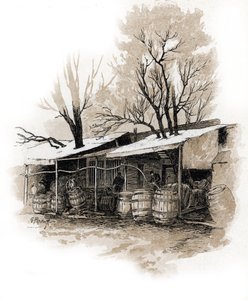 Uitzicht op het nieuwe magazijn van rue de Bordeaux, Bercy, Parijs Tekening door Gustave Fraipont (1849-1923) uit Saint-Juirs door Gustave Fraipont