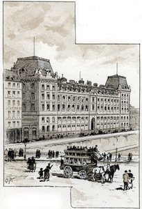 Uitzicht op het politiebureau aan de quai des Orfèvres, Parijs. Tekening door Gustave Fraipont (1849-1923) uit Saint-Juirs door Gustave Fraipont