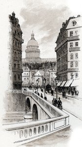 Uitzicht op de rue de Bellay en de koepel van het Pantheon, Parijs