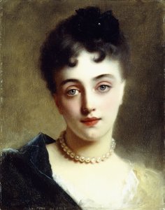 Een Elegante Dame met Parels door Gustave Jacquet