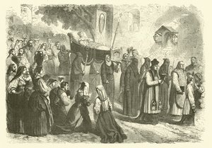 Begrafenisstoet van een jong meisje, Sparanise, Italië (gravure) door Gustave Janet