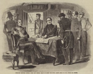 Ontmoeting tussen admiraal Lyons en admiraal Bruat aan boord van de Royal Albert, voorafgaand aan de aanval op Kinburn door Gustave Janet