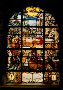 Saint-Etienne du Mont kerk, raamglas met de Dode Christus