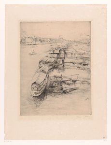 Aangemeerde boten te Auteuil, Parijs door Gustave Leheutre (signed by artist)