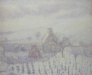 Sneeuwstorm in Hedouville door Gustave Loiseau