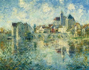 Moret-sur-Loing, de brug en de kerk, ca. 1935