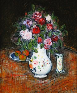 Vaas met bloemen en schaal met fruit; Vase de Fleurs et Bol de Fruits
