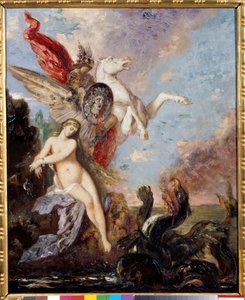Andromeda geketend aan een rots wordt bevrijd door Perseus