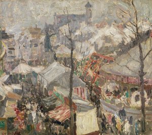 Kermis op de Vrijdagmarkt in Gent door Gustave de Smet