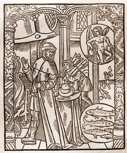 Herderkalender - De Arbeid van de Maanden - Februari - Houtsnede uit het boek van 1496 gedrukt door Guy Marchant (Guido Mercator) in Troyes - Houtsnede in 