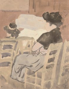 Een vrouw en een jong meisje in een kerkinterieur