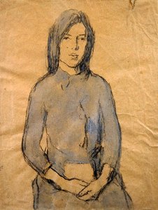 Meisje, handen rustend in haar schoot door Gwen John
