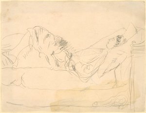 Meisje liggend op een bed door Gwen John