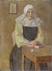 Mere Poussepin Zittend aan een Tafel