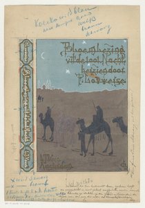 Bandontwerp voor: Pieter Louwerse, Bloemlezing uit de Duizend en één Nacht, 1910 door H.C. Louwerse (signed by artist)