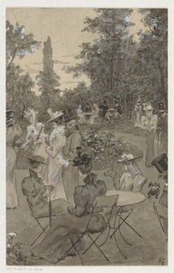 Recreërende mensen in een park door H.C. Louwerse (signed by artist)