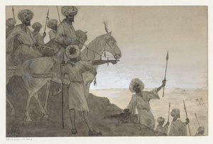 Strijders te Paard in een Woestijnlandschap door H.C. Louwerse (signed by artist)