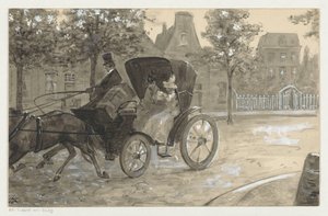 Twee vrouwen in een paardenkoets door H.C. Louwerse (signed by artist)