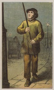Lantaarnopsteker (kleur litho) door H.W. (after) Petherick