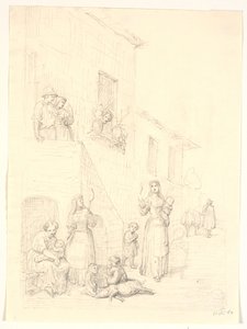 Vrouwen en kinderen buiten een Italiaans huis door H.W. Bissen