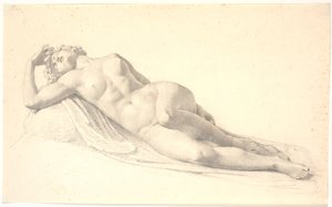 Slapende bacchante. Studie voor of tekening naar Bissens eerste levensgrote standbeeld door H.W. Bissen