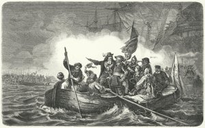 Leger van Frederik Willem, keurvorst van Brandenburg, landt op het Zweedse eiland Rügen door H. (after) Kretzschmer
