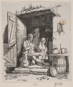 Een Italiaanse muzikant zittend in een open deur door H. C. Henneberg
