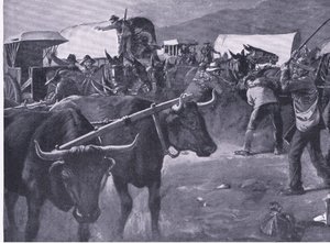 Een haastige inspan, illustratie uit Na Pretoria: De Guerrillaoorlog, 1902 door H. Dixon