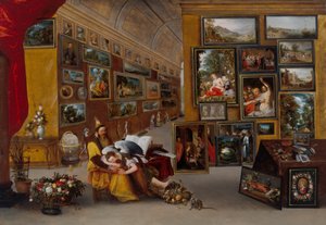 Het interieur van een schilderijengalerij met allegorische schilderijen door H. II & Brueghel Jan I (1568 1625) Francken