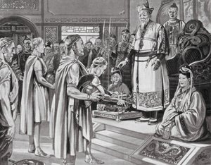 De Chinese keizer ontvangt een missie door H. M. (after) Burton