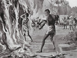 Dorpelingen verbranden zichzelf om de Pindharis te vermijden door H. M. (after) Burton