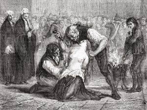 De marteling van Madame de la Motte, gegraveerd door Meyer-Heine, uit 