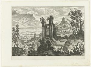 Landschap met berenjacht door H. van Schuppen