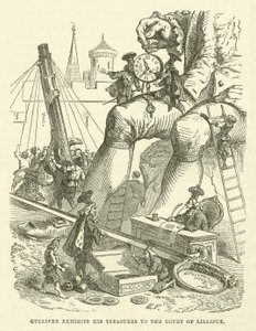 Gulliver toont zijn schatten aan het hof van Lilliput door after Hablot Knight Browne